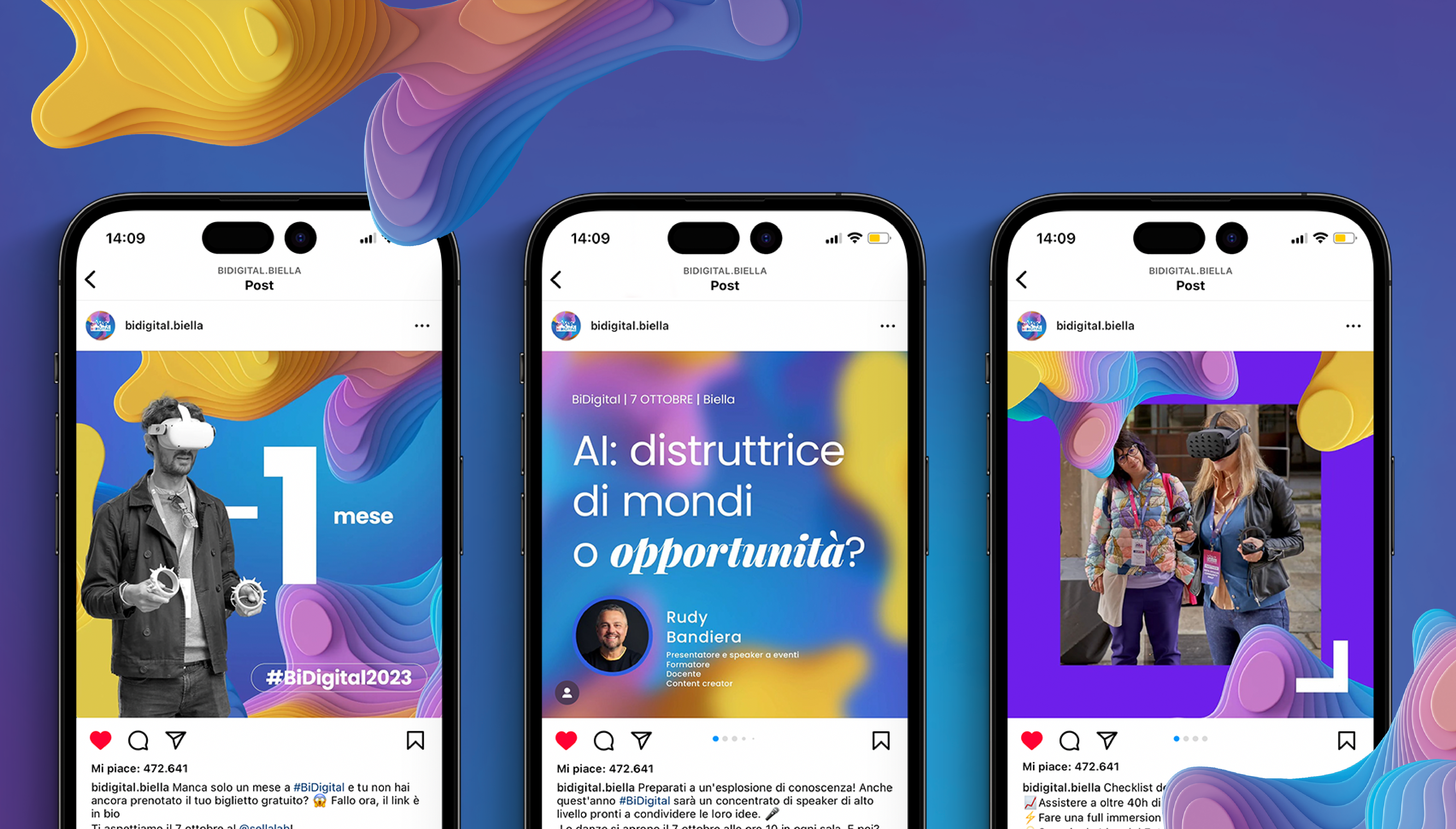 Tre cellulari con contenuti social