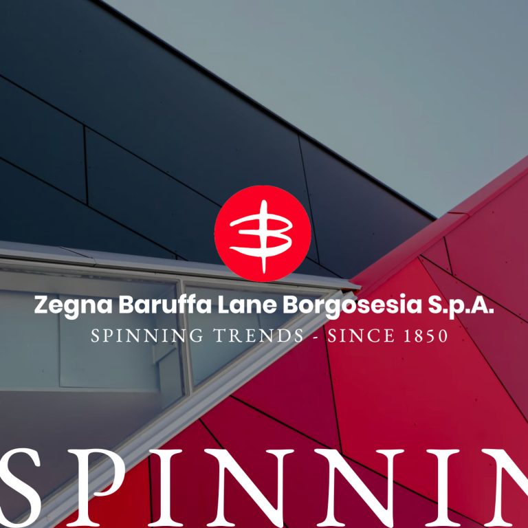 Dettaglio architettonico come sfondo. In primo piano il logo del brand Zegna Baruffa