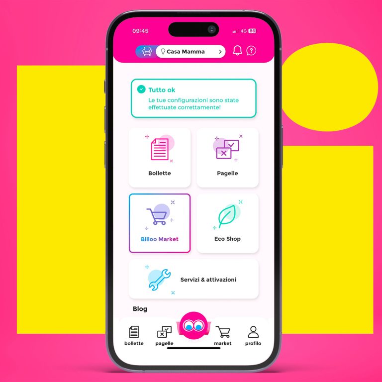 Cellulare che mostra le funzionalità dell'app di Billoo
