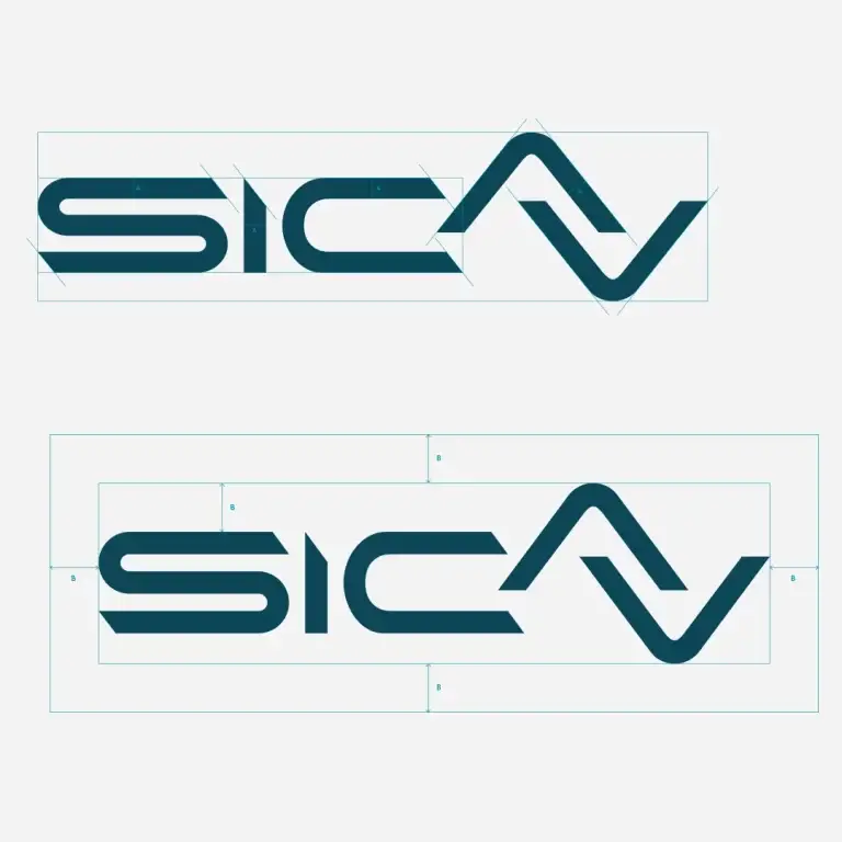 Due loghi SICAV in grassetto con caratteri geometrici e linee guida.