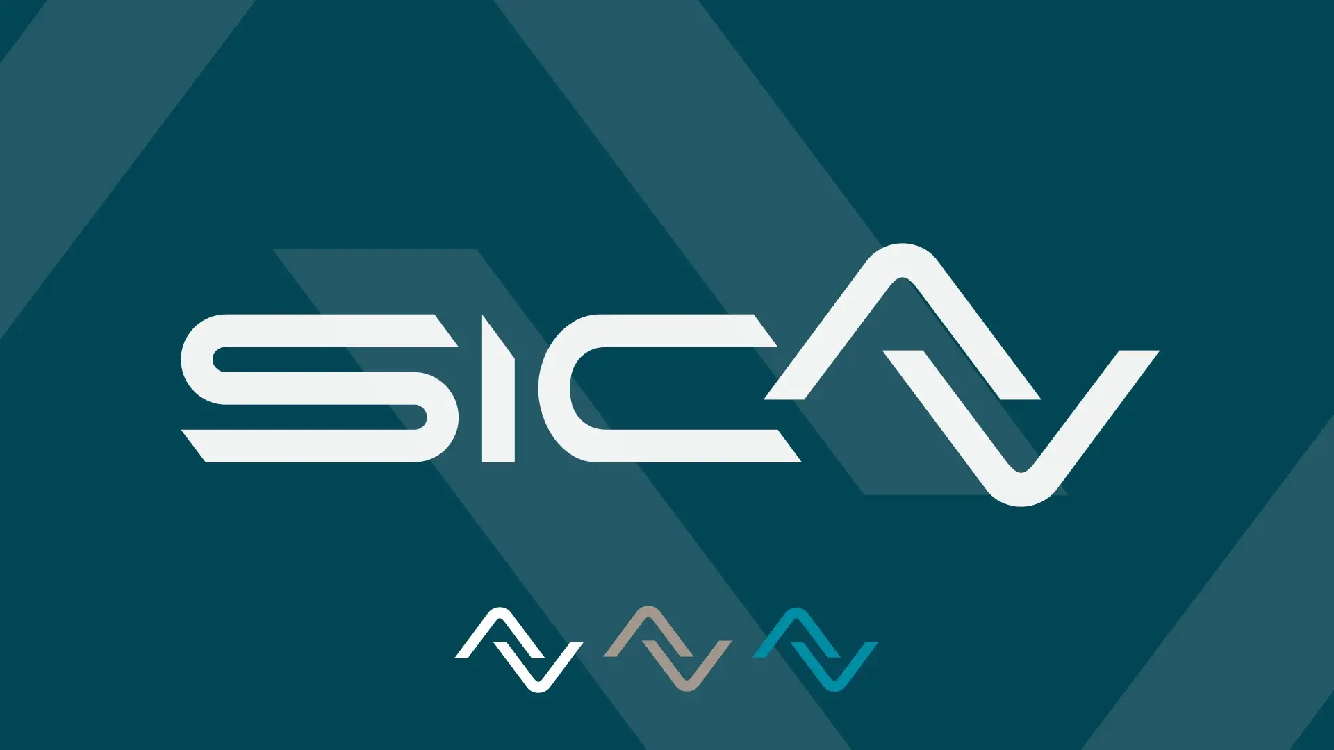SICAV in bianco acceso su verde acqua, con tre icone a forma di onda colorate.
