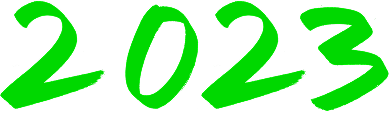 2023 in cifre grandi e audaci con pennellate verdi su uno sfondo chiaro.