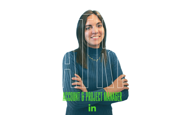 Woman in blue sweater, arms crossed, text: Beatrice & role shown.
